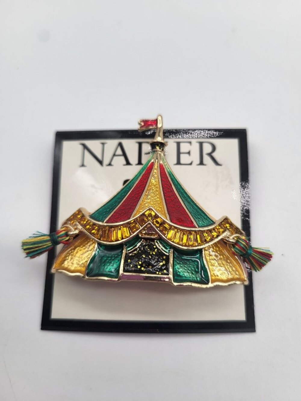 Napier Gold Tone Circus Tent Pin Whimsy Playful Colorful Big Top